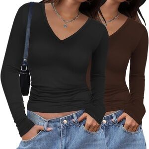 NWT Zeagoo Women 2 Pack Long Sleeve Casual Slim Fit Basic Tight Tee